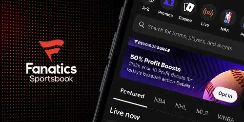 Fanatics bonus banner with a mobile phone screen showing a page of the Fanatics app