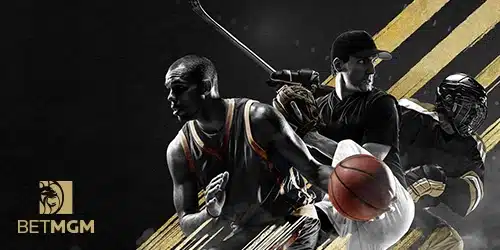 BetMGM markets banner with the mages of a basketball player, baseball pitcher, and a hockey player